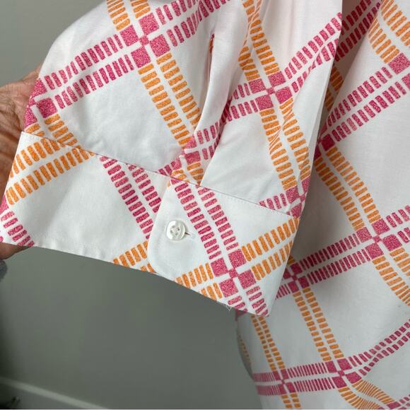 Chico's White Pink Orange Print No Iron Stretch Button Down Shirt 3 - Picture 5 of 10